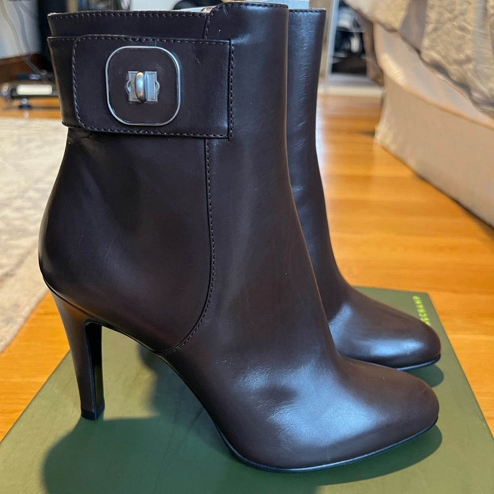 NEW Longchamp Gatsby Brown Leather Ankle Boots Brown SZ 38